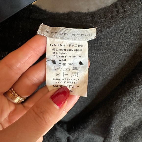 Sarah Pacini L black sweater royal alpaca nylon blend designer ruffled soft - Picture 5 of 11